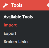 На панели инструментов WordPress нажмите Инструменты > Импорт на левой боковой панели